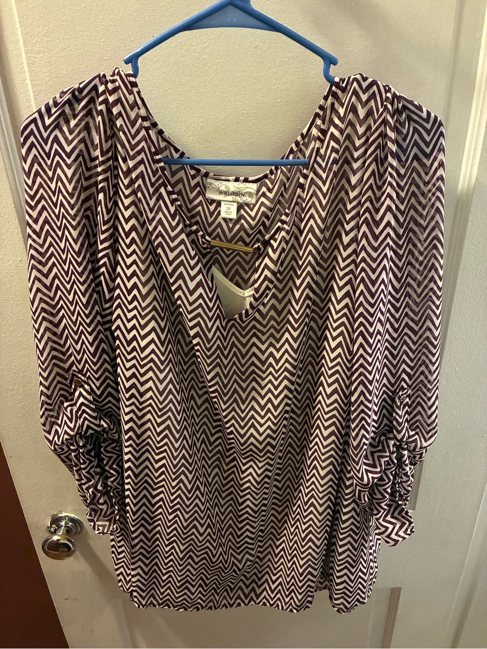 dressbarn Purple Chevron Keyhole Tunic